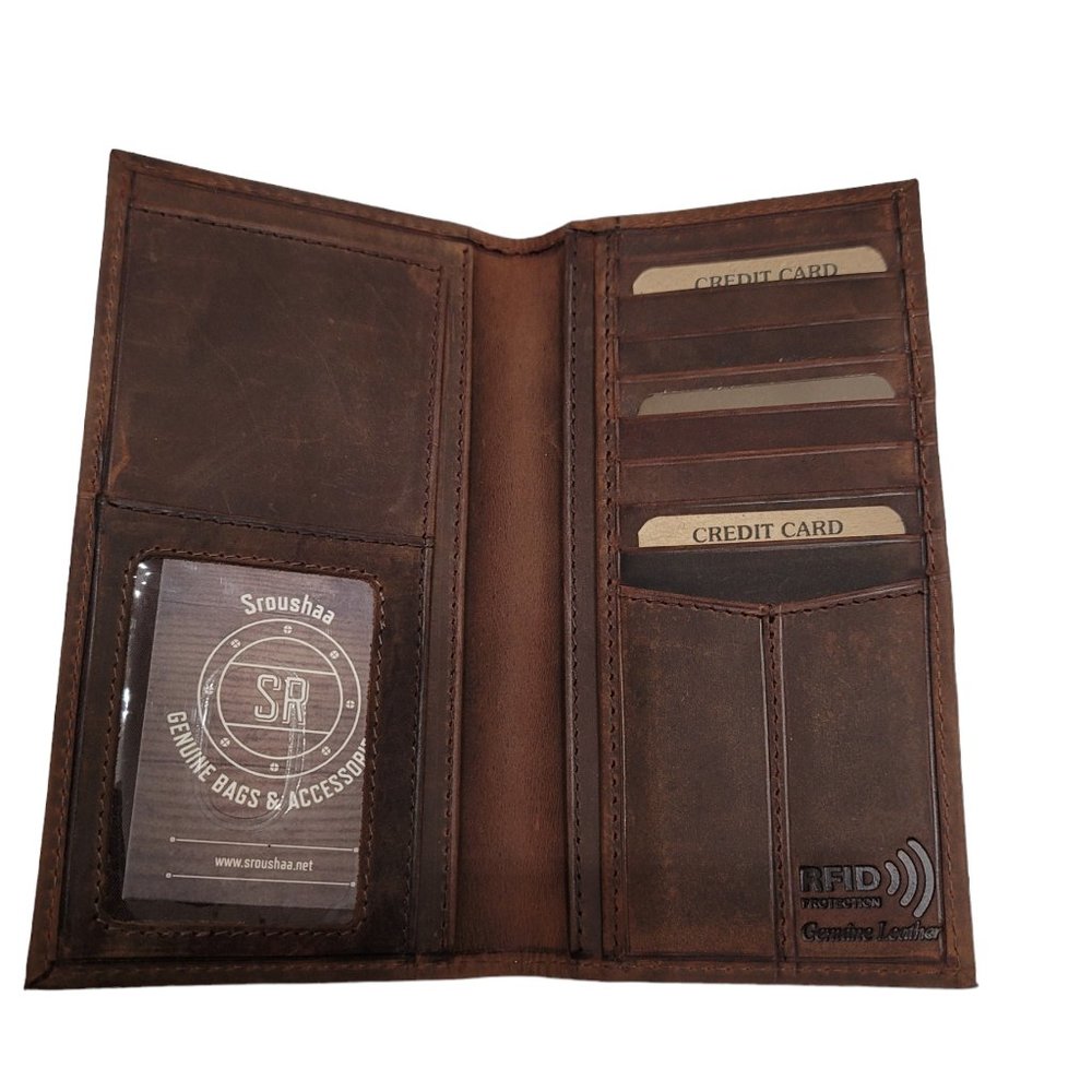 RFID Leather Long Wallet [Personalized] [Handmade] Leather Checkbook Wallet
